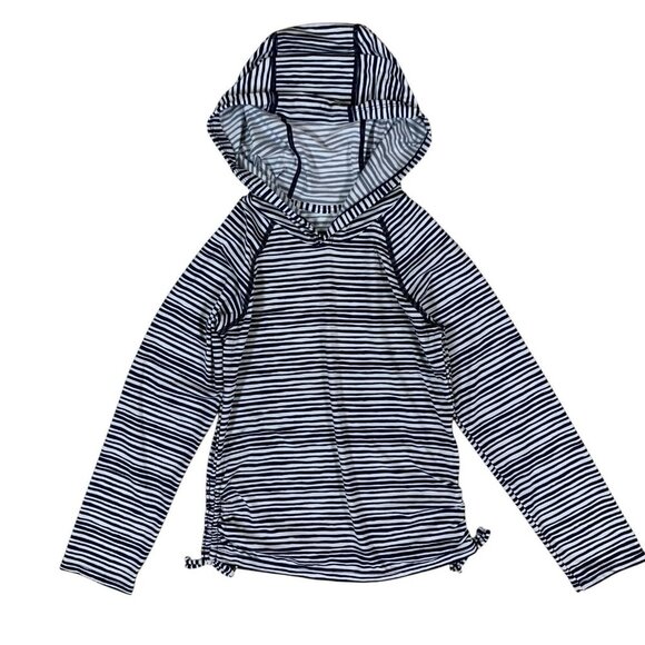 Garnet Hill Other - Garnet Hill‎ Kids Striped Hoodie Rash Guard 8 Navy White Long Sleeve Swim